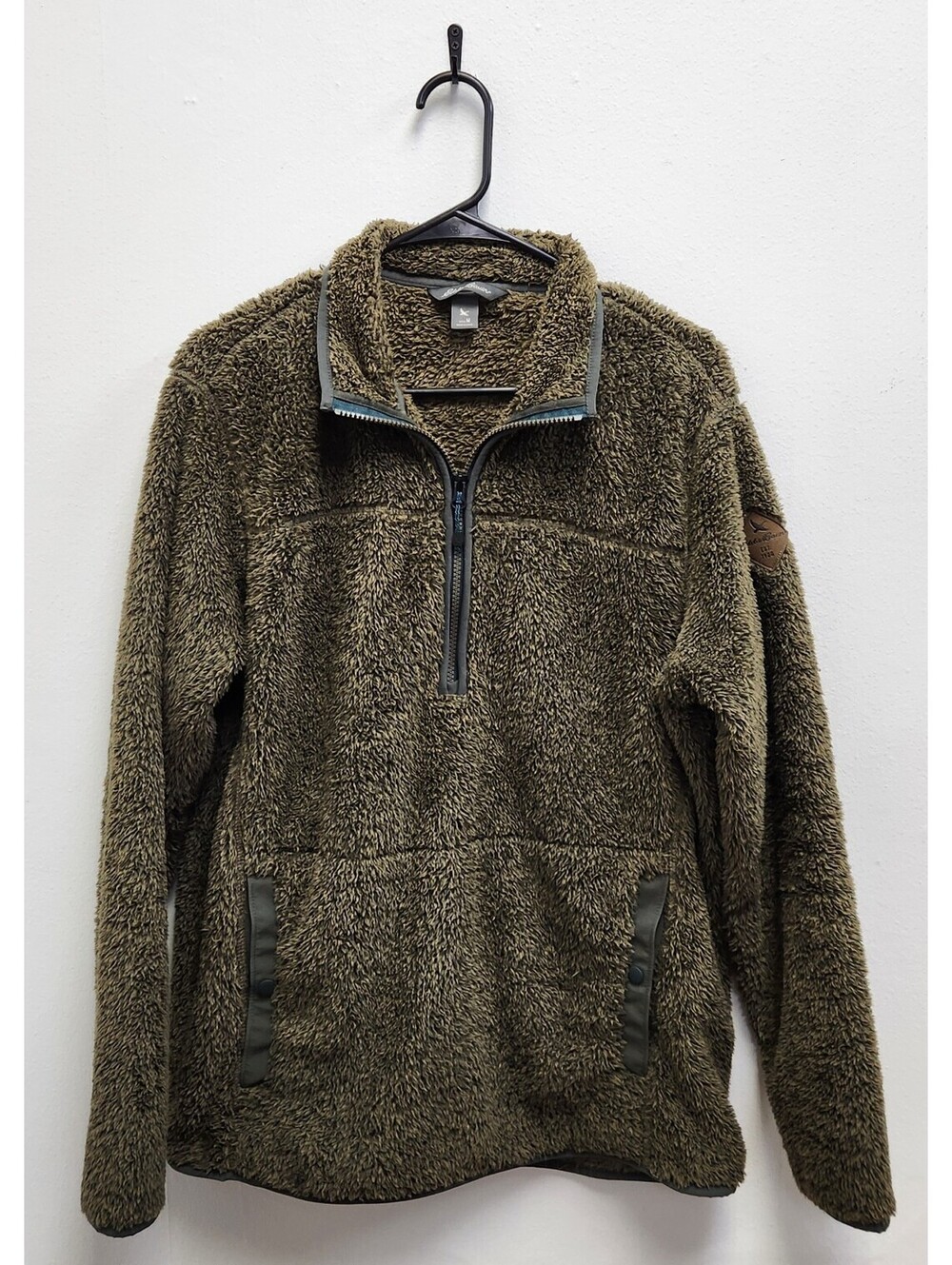 Eddie Bauer Sherpa Fleece Pullover Men's Medium Brown Olive 1/4 Zip High Pile